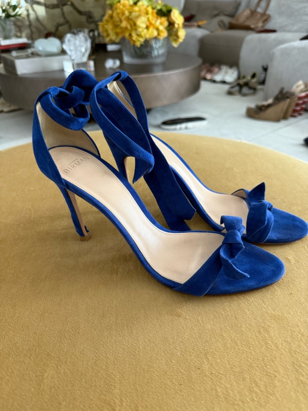 Alexandre Birman Cobalt Blue Suede Bow Ankle-Tie Heels